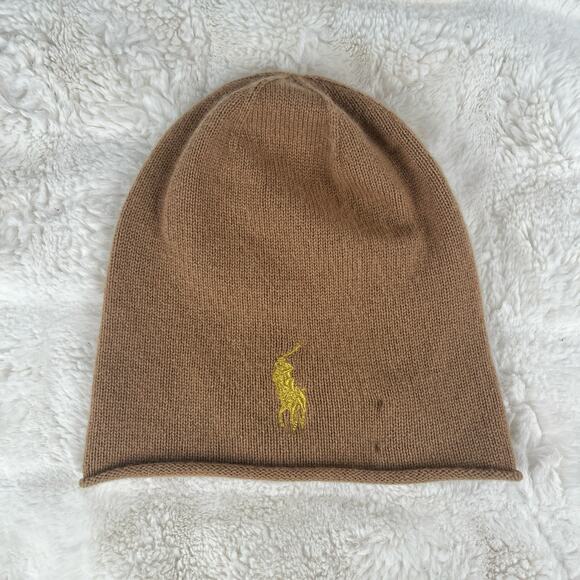 Polo Ralph Lauren Rolled Hem Wool Cashmere Beanie Hat Womens Knit Headwear - Picture 1 of 10